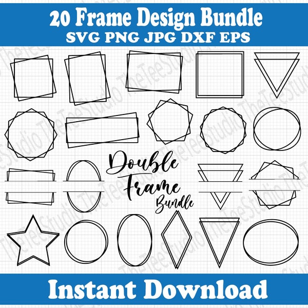 20 Double Frame Design Bundle - SVG Files for Cutting -Printable PNG dxf eps jpg - Labels svg Photo Frame Decorative Frames svg Vector Frame