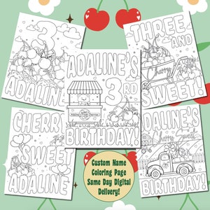 Kirschen Geburtstag Malseiten: 5er Set (Digitaler Download)