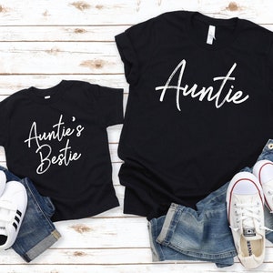 Auntie and Auntie&#39;s Bestie Custom Matching shirt Set - Cute Match Aunt Uncle Nephew Niece Newborn Toddler Baby Birth Shower Celebration