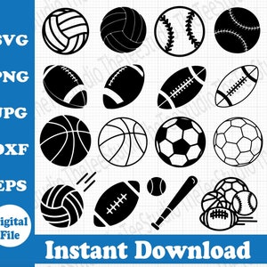 16 projektów piłek sportowych - Pliki do cięcia - SVG DXF PNG - Do druku - Winyl - Rękodzieło na dzień gry - Prezenty - sublimacja - Wydruk slajdów - naklejka