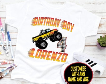 Monster Truck Personalized birthday T-shirt, Custom Boy birthday shirt, Toddler Birthday Shirt, Monster trucks Shirt, Family Matching Shirt