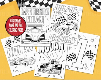 Customizable Race Car Birthday Coloring Pages for Kids Personalized Birthday Party Activity, Set of 5 Birthday Party Coloring Sheets Racing