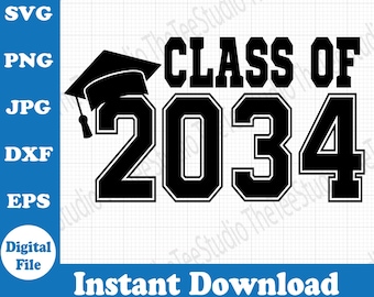 Class of 2034 Jersey Letters SVG: Back to School Teacher Craft (Digital Download)