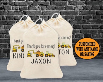 Construction Trucks Birthday Personalized Name Goodie Bag Thank you Party Favor Bags Personalized Loot Goodie Candy Bag Dump Truck Excavator