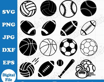 Sports Ball SVG Bundle: 16 Game Day Designs (Digital Download)