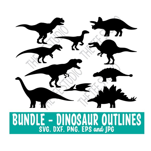 Dinosaur Svg Bundle  -  Instant Download - Clipart Dinosaur Cute Dinosaur Svg T-Rex Svg Files Clipart Bundle PNG