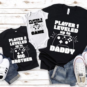 Koszulki dla ojca i syna, koszulki Leveled Up, Gamer Dad I'm Pregnant, Big Brother to Be, Gry, Prezent na Dzień Ojca, Przyszły tata na Baby Shower