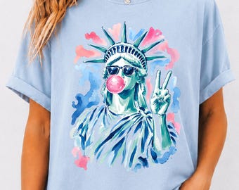 Preppy Statue of Liberty Bubble Gum Shirt 4th of July Comfort Colors Patriotic Tee