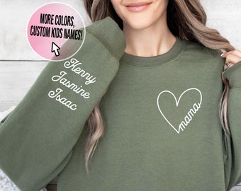 Custom Mama Sweatshirt with Kids Names, Personalized Mom Gift with Children Names, Mama Sweater for Birthday or New Mom Gift, Womens Woman