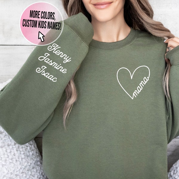 Custom Mama Sweatshirt with Kids Names, Personalized Mom Gift with Children Names, Mama Sweater for Birthday or New Mom Gift, Womens Woman