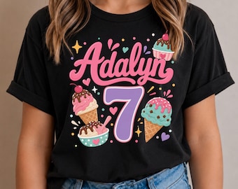 Ice Cream Birthday Shirt, Personalized Name and Age Custom Party Tee