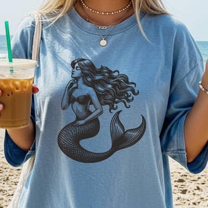 Vintage Mermaid Drawing Shirt: Comfort Colors Coastal Tee