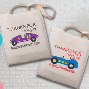 Personalized Race Car Birthday Tote Bag: Custom Name Party Favor