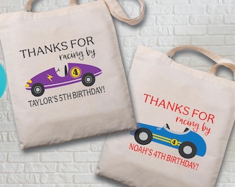 Personalized Race Car Birthday Tote Bag: Custom Name Party Favor