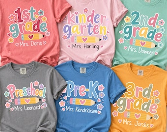 Personalized Grade Teacher Shirt, Custom Name School Gift for Teachers, Kindergarten 1st Grade 2nd Grade Back to School Shirts, New Teacher