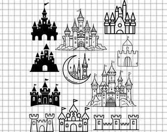 Château Svgs, Images de châteaux, Château magique Châteaux magiques, Contour du château pour chemises, Château de sable, Détaillé, Simple, Silhouette Cricut