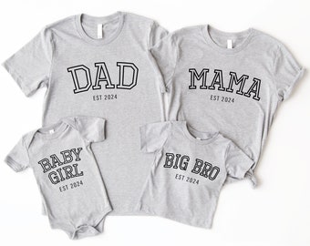 Custom Mama and Dad shirts, dad and mom shirt, New Dad Shirt, Mom est 2024, New mom dad gift, pregnancy reveal, Sister to be Brother Family