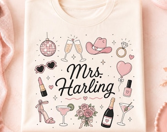 Mrs. Bride Shirt, Personalized Last Name Custom Wedding Party Tee, Bachelorette Party, Gift for Bride