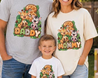 Safari Family Birthday Shirts, Matching Giraffe Zebra Boba Tees, Personalized Party Outfits