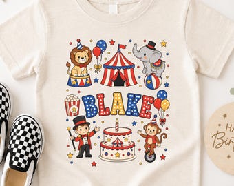 Personalized Circus Birthday Shirt Kids Custom Name Party Tee Carnival Animal Outfit