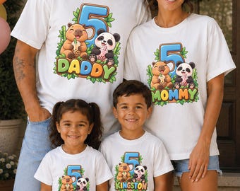 Capybara Panda Matching Boba Birthday Family Shirts, Tees, Personalized Party Outfits