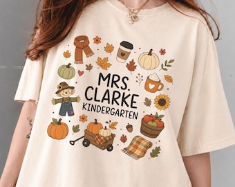 Personalized Fall Teacher Shirt, Custom Name Grade Level Autumn Classroom Pumpkin Educator Tee