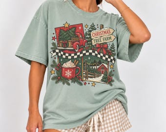 Vintage Christmas Tree Farm Shirt, Comfort Colors Holiday Graphic Tee, Retro Truck Winter Christmas Top