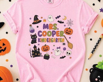 Teacher Halloween Personalized Shirt Custom Name Grade Level Spooky Classroom Fall Educator Tee