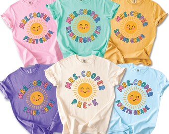 Personalized Teacher Shirt, Custom Name Grade Level Sunshine Classroom Back to School Tee