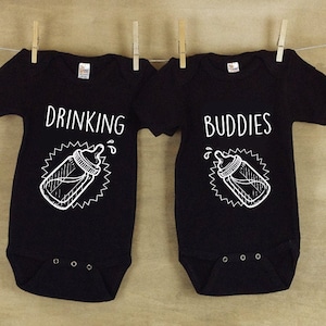 Drinking Buddies Baby Clothes Matching Jumpsuits Jumpers Twins Baby Babies Expecting Mother To Be Gift Cute Baby Shower Gift Toddler Child image 1