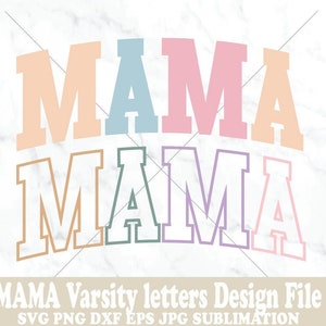 Archivo de diseño de letras universitarias en color MAMA - Archivo de corte PNG imprimible SVG - Camisetas familiares a juego Mama Mini, regalo para bebé, manualidad, personal inspirador lindo