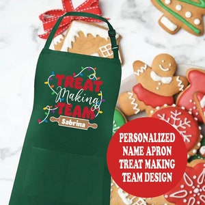 Personalisierte Weihnachtsschürze: Leckerei-Herstellungs-Team, Familien-Backschürze mit Taschen