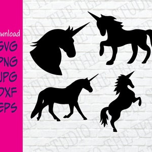 Eenhoorn SVG, afbeeldingen downloaden, bundel paarden Eenhoornhoorn, spiritueel dier, eenhoorn tekening silhouet overzicht, magisch wezen magie