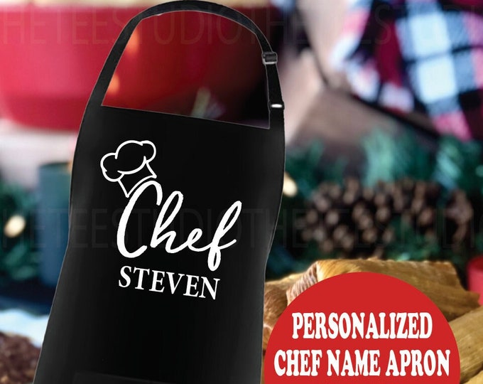 Customized Name Apron, Chef Printed Apron Printed Kitchen Apron for Women & Men, Personalized Gift, Cute Apron For Women Men, Printed Apron,