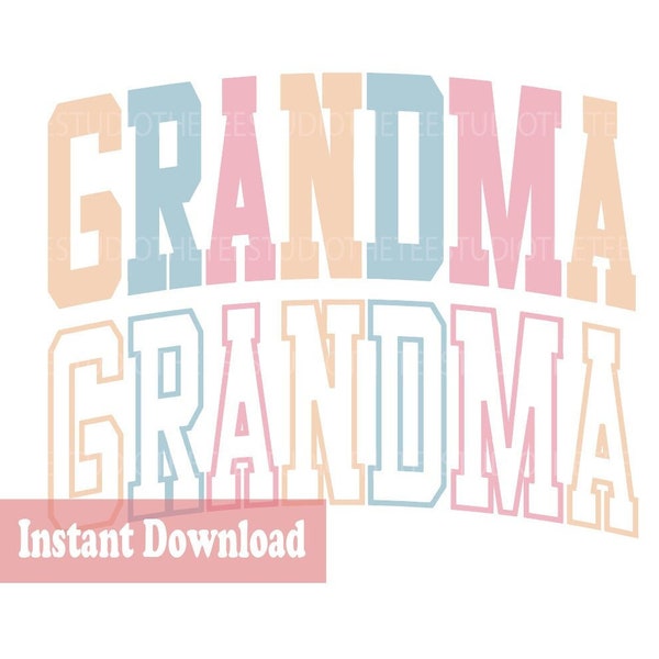 GRANDMA Varsity letters color Design File - printable png Cut File svg - Gigi Mama Mini Family Shirts Baby Gift Craft  Cute Inspired staff