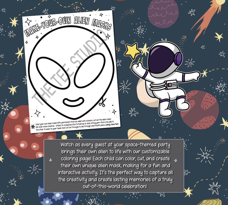 Custom Space Birthday Coloring Pages: Astronaut Party Activity (digital ...