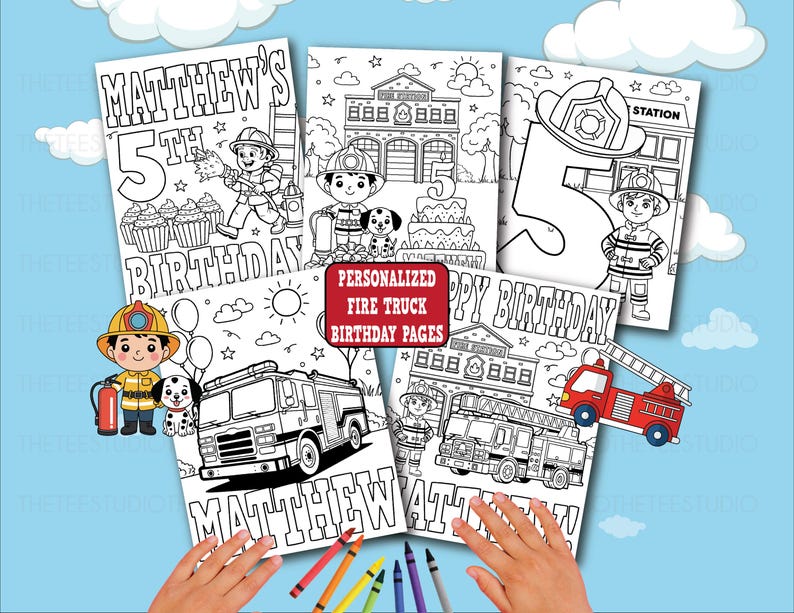Fire Truck Birthday Coloring Pages Personalized Kids Name Age ...