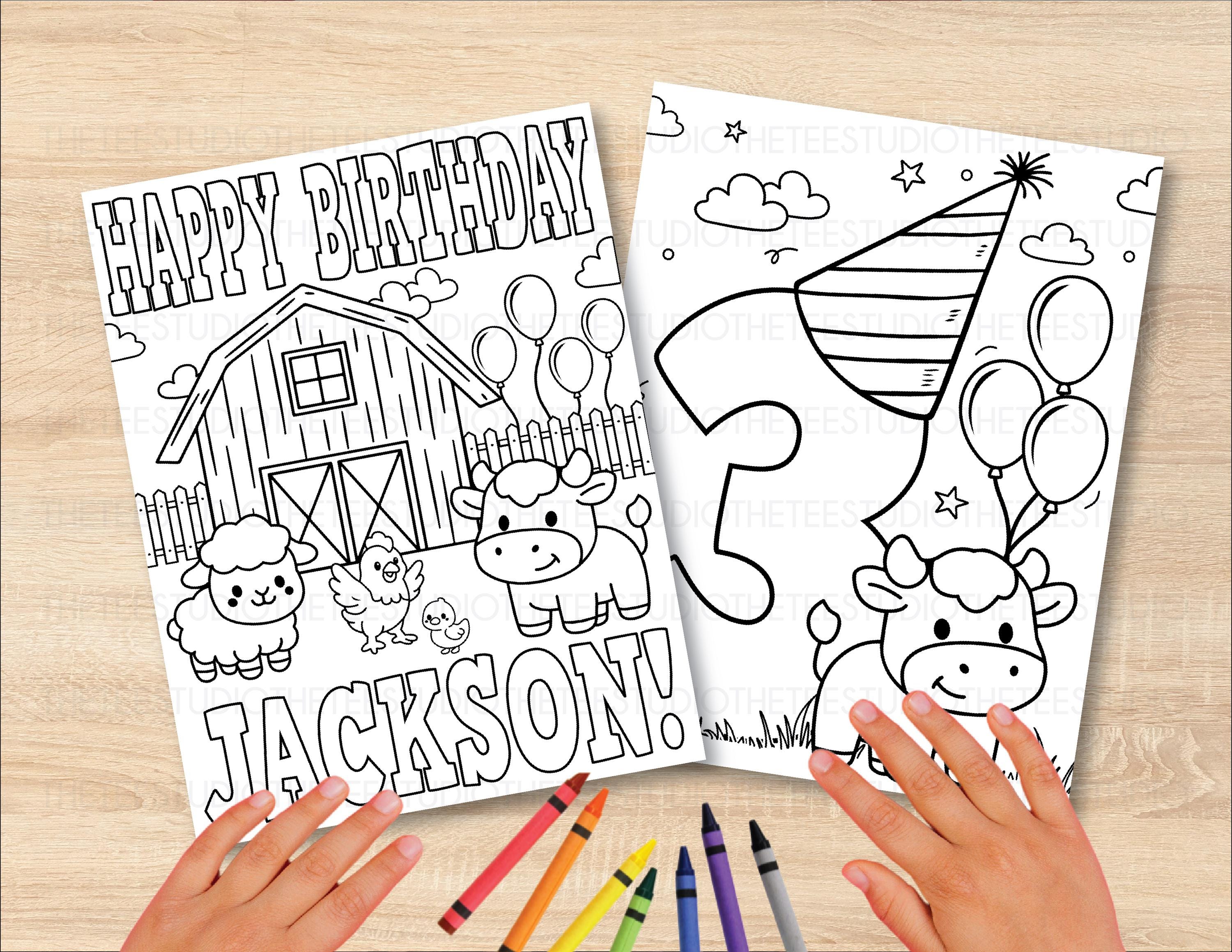 Farm Animal Birthday Coloring Pages Personalized Kids Name Age Barn ...
