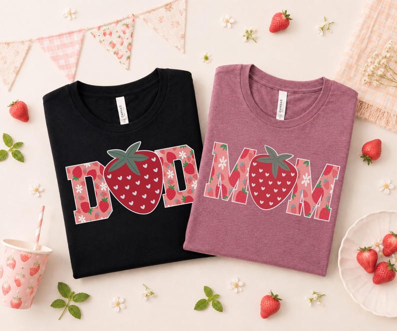 strawberry shirt, mom shirt, dad shirt, family matching shirts, fruit theme, matching couple shirts, parent shirts, birthday shirt, summer shirt, strawberry design, mama shirt, daddy shirt, matching tees