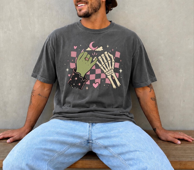 pinky promise shirt, witch skeleton shirt, halloween shirt, spooky fall shirt, witchy halloween tee, skeleton shirt, pepper comfort colors, cute halloween tee, youth halloween shirt, long sleeve halloween, spooky bestie gift, witch lover gift, fall festival shirt