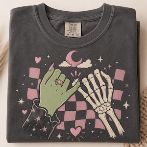 pinky promise shirt, witch skeleton shirt, halloween shirt, spooky fall shirt, witchy halloween tee, skeleton shirt, pepper comfort colors, cute halloween tee, youth halloween shirt, long sleeve halloween, spooky bestie gift, witch lover gift, fall festival shirt