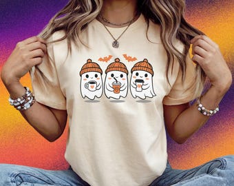 Cute Ghost Coffee Shirt, Spooky Season Bella Canvas Fall Tee
