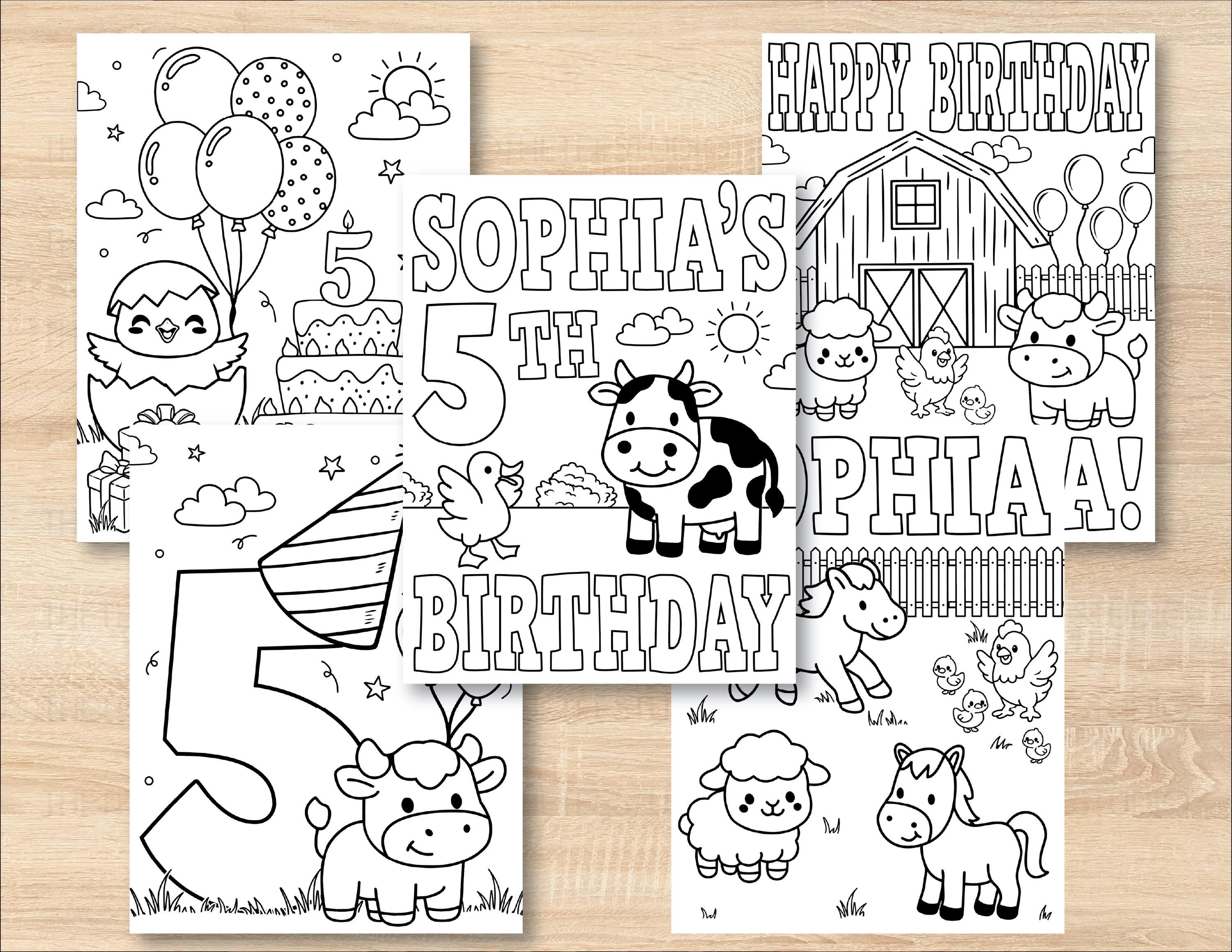 Farm Animal Birthday Coloring Pages Personalized Kids Name Age Barn ...