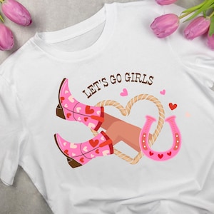 Lass uns gehen Mädchen Shirt, Damen Grafik T-Shirt, Kinder Rodeo T-Shirt, Junges Cowgirl Shirt, Stiefel Landmode, Western Grafik Shirt Herzen süß Top