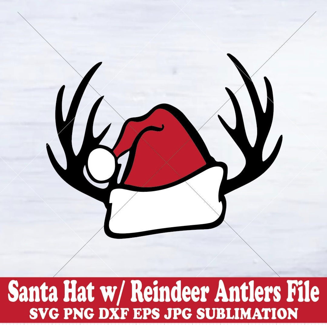 Santa Hat With Reindeer Antlers Layered Color Design File - Instant ...