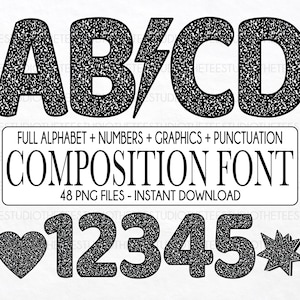 Bulletin Board Buchstaben Zusammensetzung Buch Muster Schriftart Sofortiger Download PNG-Dateien Alphabet Buchstaben, Zahlen in schwarz & weiß Notebook-Muster