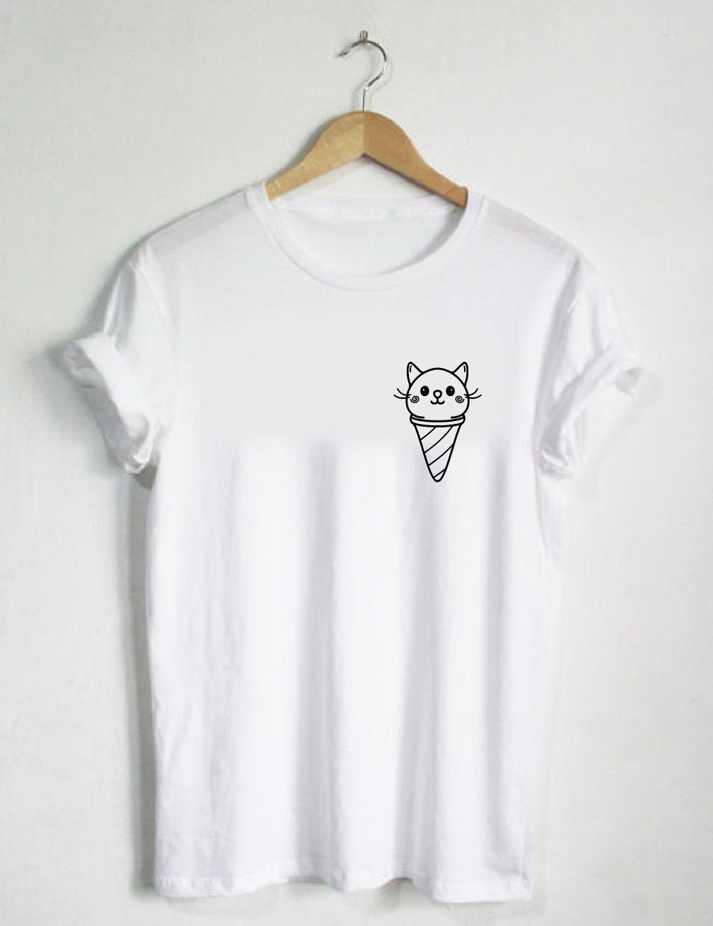 Cute Cat in Ice Cream Cone - T-shirt Unisex Youth Kids Cats Lover Kitten Meow Pet Whiskers Dessert Shirt Clothing Lady Ears Birthday