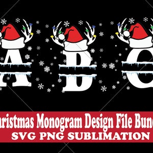 SVG PNG Dxf Datei Bundle - Weihnachten Weihnachtsmann Rentier Lichter Alphabet Monogramm Familiendruck überlagerte Schnittdatei Cricut Bundle ABC - Handwerk