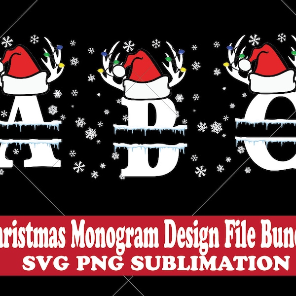 SVG PNG Dxf file Bundle - Christmas Santa Reindeer Lights Split Alphabet Monogram Family Print layered cut file Cricut Bundle ABC - craft