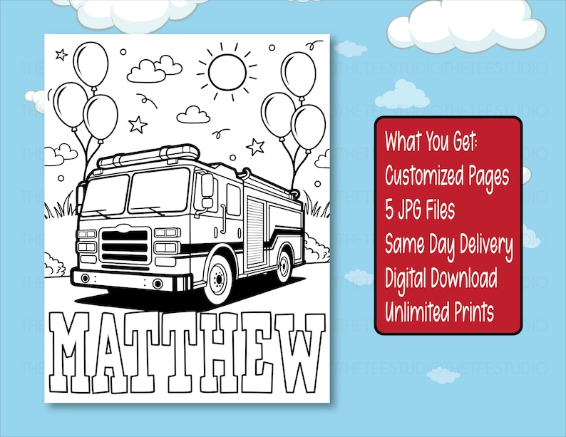 Fire Truck Birthday Coloring Pages Personalized Kids Name Age ...